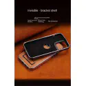 High-End Electroplating bracket Leather Case For iPhone 12 To 16 Pro Max
