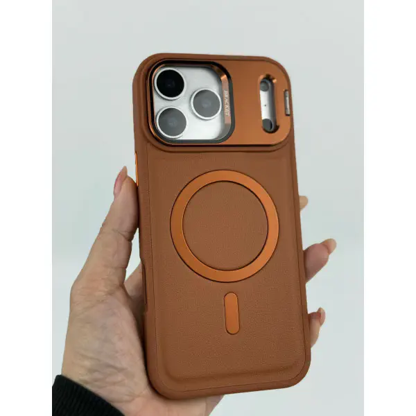 Skin Feel Shockproof PU Leather Magsafe With Camera Window Glass Case for iPhone