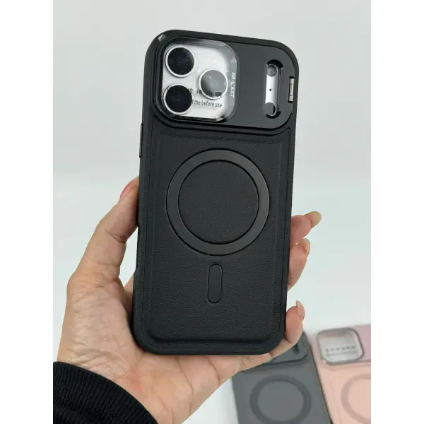 Skin Feel Shockproof PU Leather Magsafe With Camera Window Glass Case for iPhone