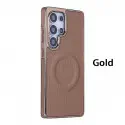 Luxury Business Plating Frame Leather Magnetic Phone Case For Samsung Galaxy Magsafe Wireless Charge Shockproof Cover