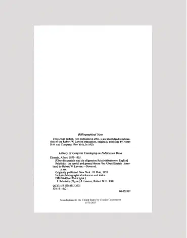Relativity: The Special and General Theory