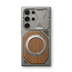 Wooden- Texture Cyber Armor Case With Magnetic Ring Kickstand