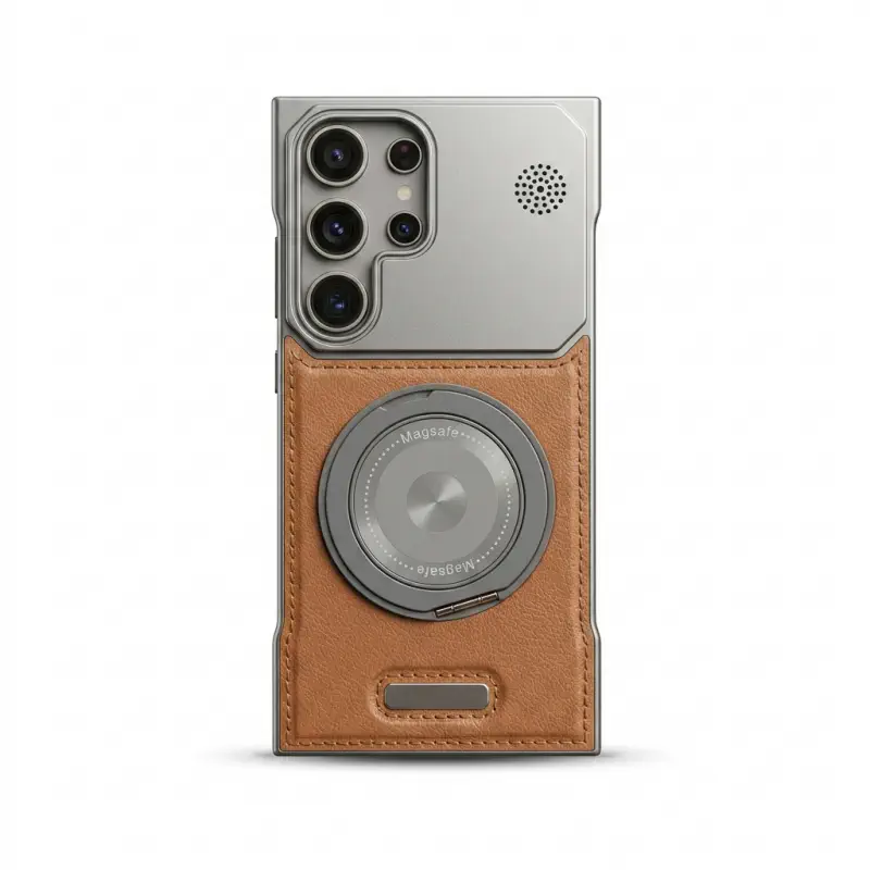 360 Kickstand PVC MagSafe Leather-Texture Shockproof Case