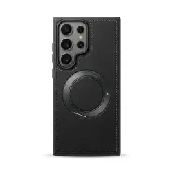 Magnetic Leather Phone Case with Integrated Ring Stand