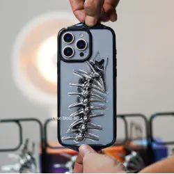 INS 3D Metal Fish Bone Clear Phone Case For iPhone