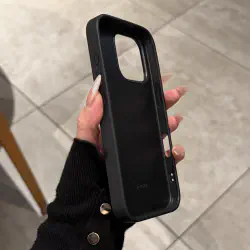 Black Metal Logo Leather Case for iPhone 