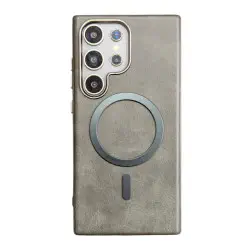 Retro Electroplated Frame PU Leather Texture MagSafe Case