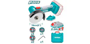 TOTAL Lithium-Ion Mini Cut-Off Tool TAGLI76012 – 20V, 19,500 RPM, 76mm (3") Disc, with 1 x 2.0Ah Battery, Charger, 7 Discs & Carrying Case