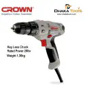 CROWN Electric Drill / Screwdriver 280W 10mm Keyless chuck Variable speed CT10113