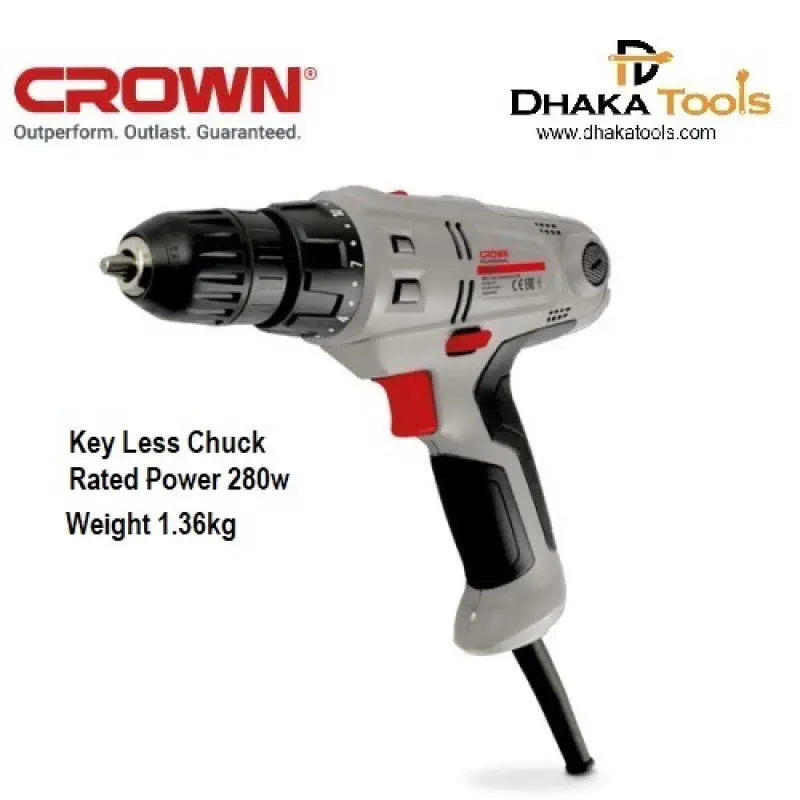 CROWN Electric Drill / Screwdriver 280W 10mm Keyless chuck Variable speed CT10113