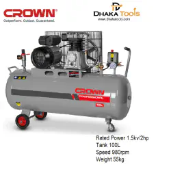 CROWN 100L Air Compressor 2HP/1.5kW, Tank Capacity: 100L; Model: CT36031