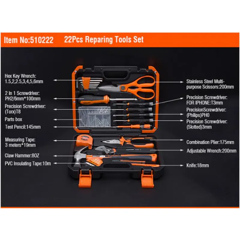 Harden 22Pcs Reparing Tools Set Household and Industrial Tools Kit Model: 510222
