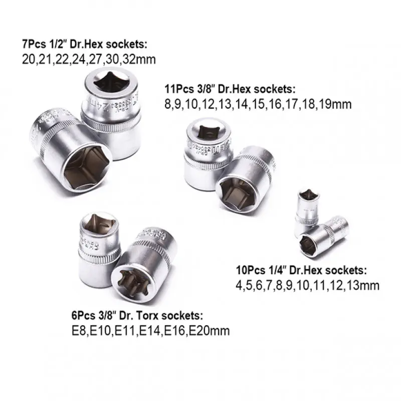 Harden 132Pcs 1/2 " & 3/8" & 1/4 " Dr. Socket set 510822