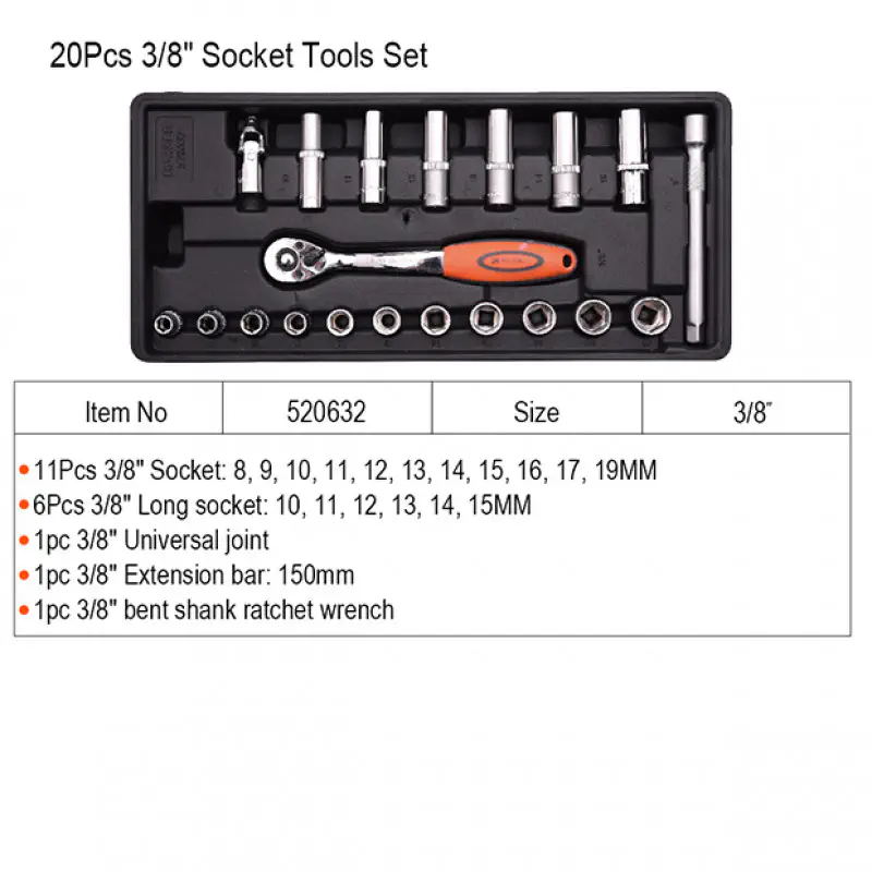 Harden 20Pcs 3/8＂ Socket Tools Set Model: 520632