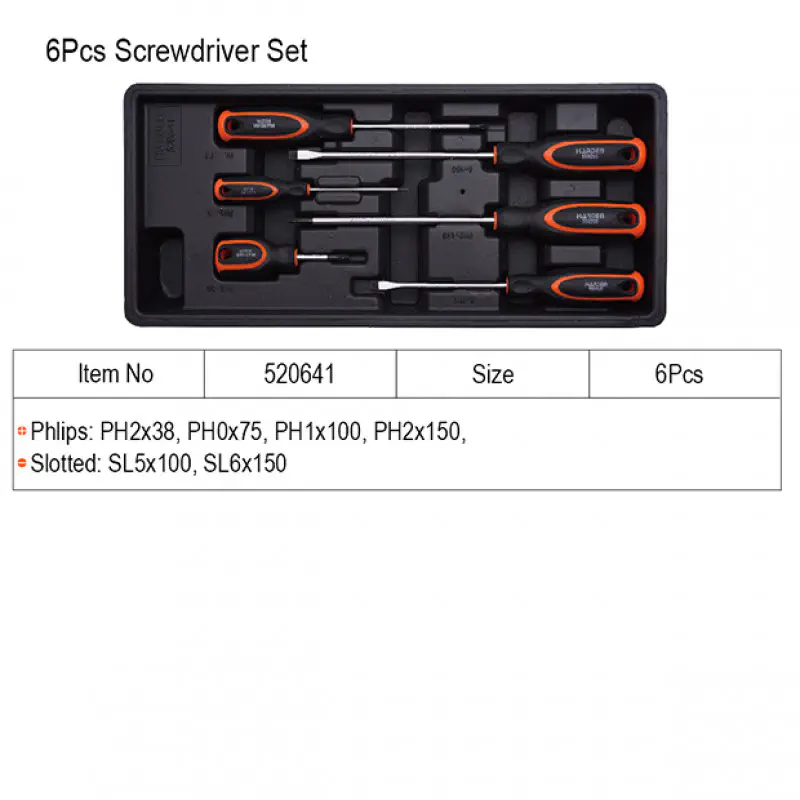 Harden 6Pcs Screwdriver Set Flat and Philips Screw Driver Model: 520641