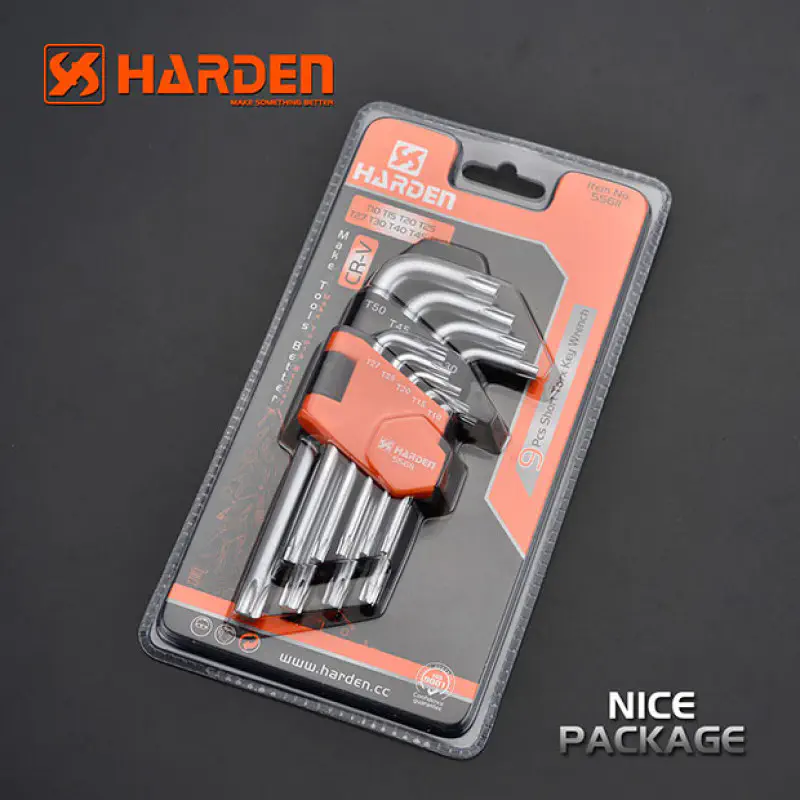 Harden 9Pcs Short Torx Key Wrench set ( T10, T15, T20, T25, T27, T30, T40, T45, T50mm ) Model: 540601