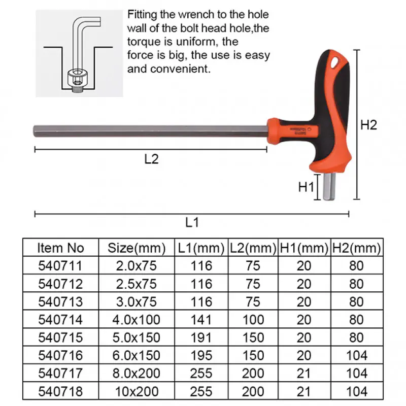 Harden T-Allenkey, T Handle Chrome Vanadium Steel spanner, Allen Hex Key,  8 Standard Sizes ( 2mm | 2.5mm | 3mm| 4mm | 5mm | 6mm | 8mm | 10mm ) Model: 540711 - 540718