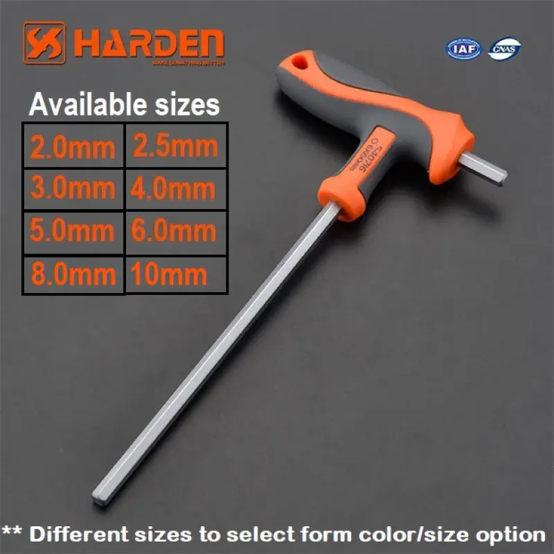 Harden T-Allenkey, T Handle Chrome Vanadium Steel spanner, Allen Hex Key,  8 Standard Sizes ( 2mm | 2.5mm | 3mm| 4mm | 5mm | 6mm | 8mm | 10mm ) Model: 540711 - 540718