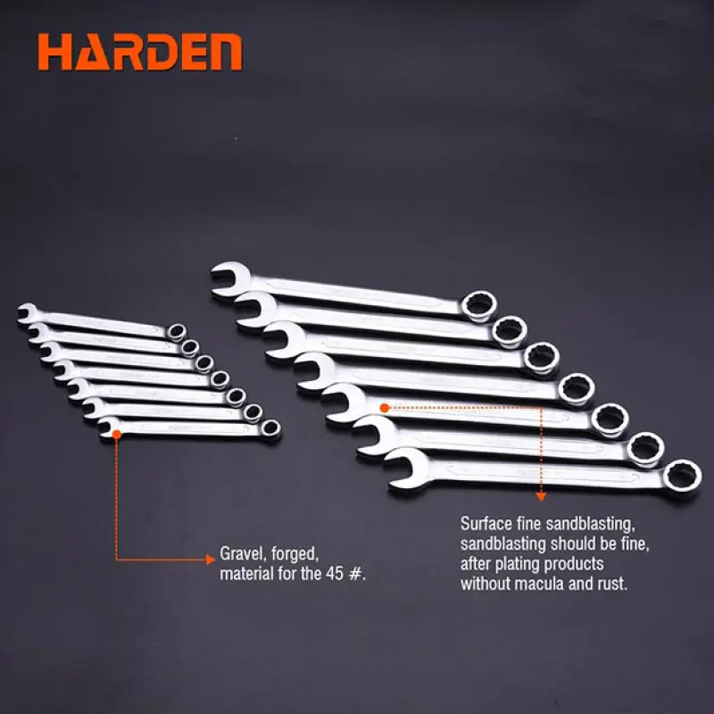 Harden European Combination Spanner Cr-V, 26 Standard Sizes available ( 6mm to 50mm ) Model: 541106 - 541150