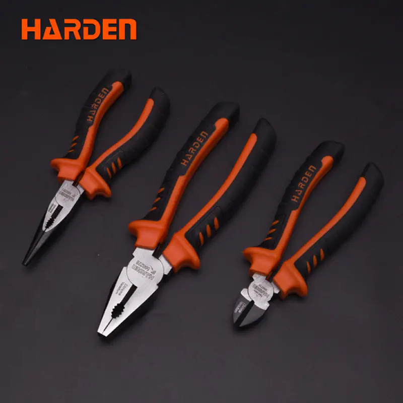 Harden 3Pcs Industrial Pliers Set Cr-V ( 6" long nose plier, 6" diagonal cutting plier, 8" combination plier ) Model: 560233