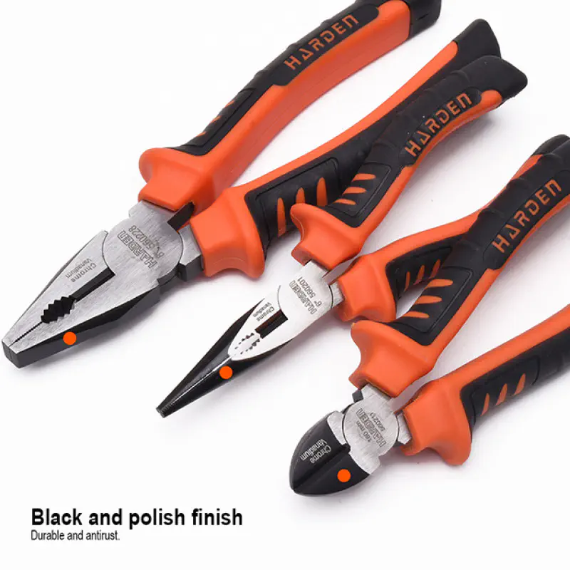 Harden 3Pcs Industrial Pliers Set Cr-V ( 6" long nose plier, 6" diagonal cutting plier, 8" combination plier ) Model: 560233