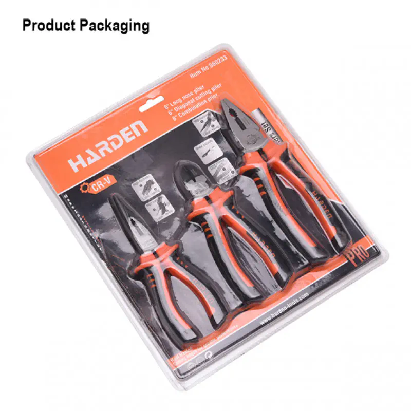 Harden 3Pcs Industrial Pliers Set Cr-V ( 6" long nose plier, 6" diagonal cutting plier, 8" combination plier ) Model: 560233