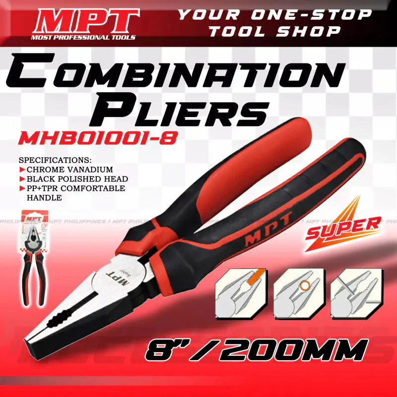 MPT Combination Pliers ( 6" / 7" / 8" ) Cr-V, black finish Model: ( MHB01001-6 / MHB01001-7 / MHB01001-8 )