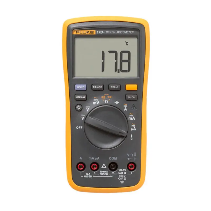FLUKE 17B+ Digital Multimeter, for Electrical Applications, Measures AC/DC Voltage 1000V, Current Measurements to 10A, Resistance, Continuity, Diode, Capacitance, Frequency, and Temperature Testing