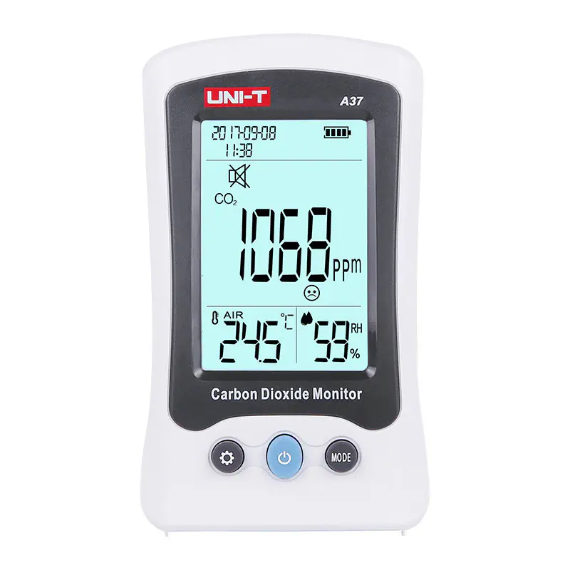 UNI-T A37 CO2 Meter, Air Quality Monitor, CO2 concentration, temperature, humidity, and date/time together, Air quality is indicator