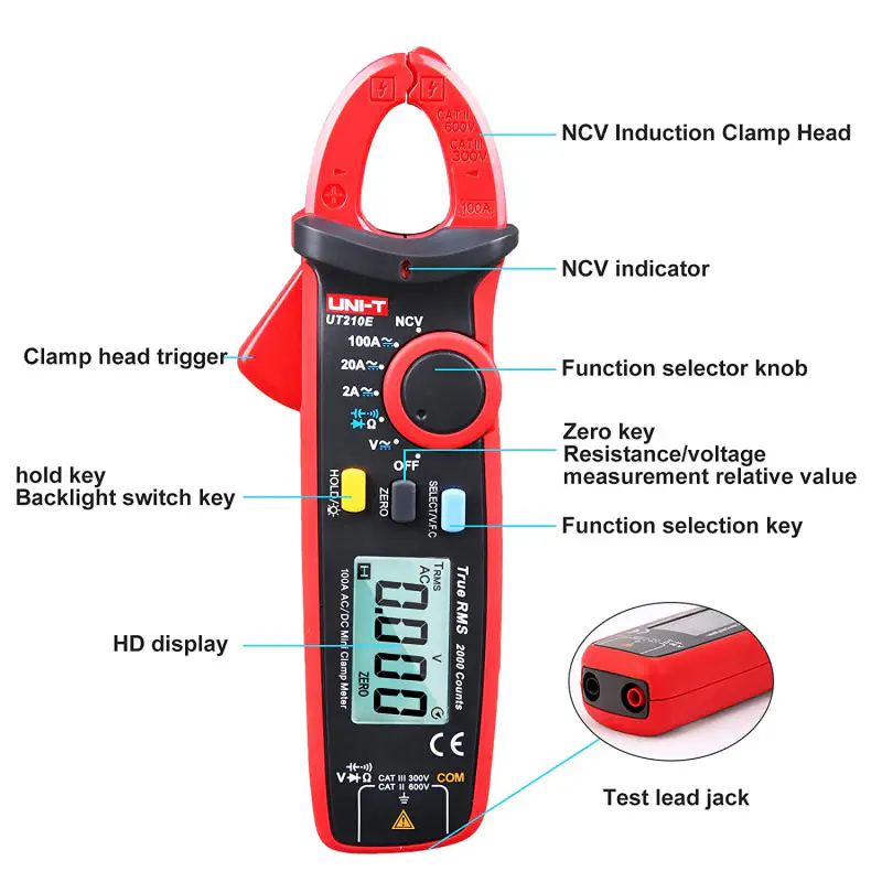 UNI-T UT210E Clamp Meter 1000A AC/DC True RMS Clamp on Meter