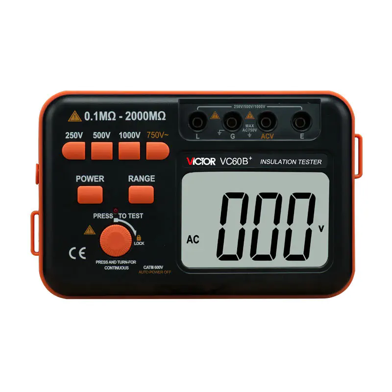 VICTOR 60B+ Digital Insulation Resistance Tester 1000V, 2000M ohm Model: VC60B+