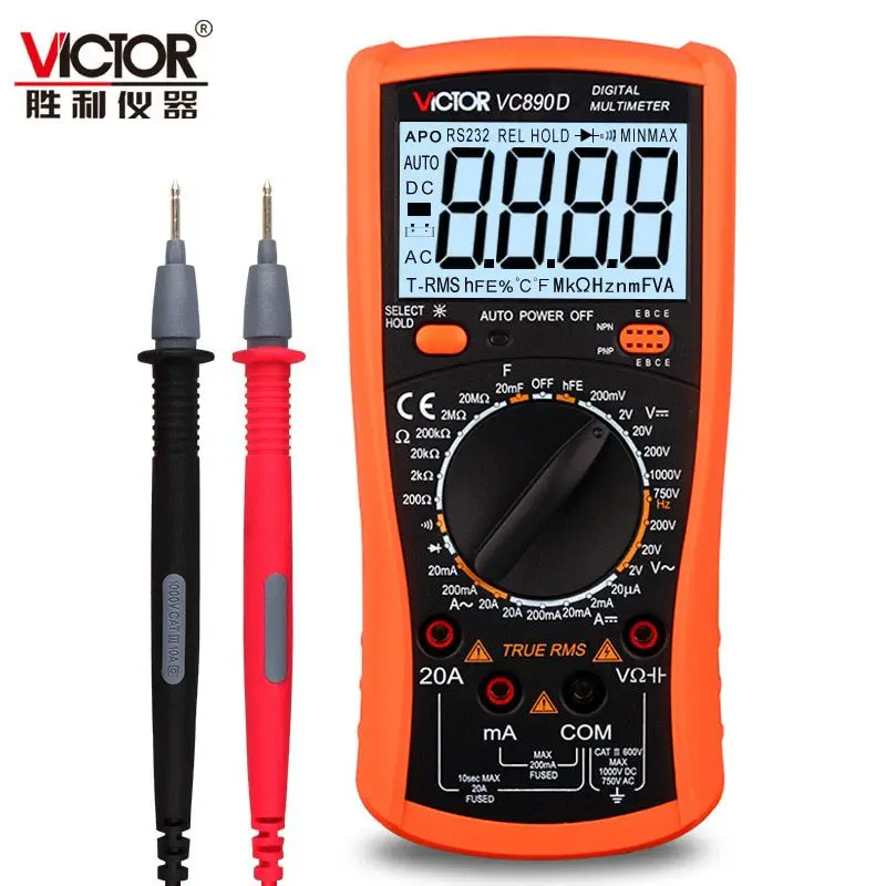 VICTOR VC890D Digital Multimeter True RMS AC/DC 10A, AC Voltage 750V, DC Voltage 1000V