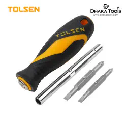 TOLSEN 20043 6 In 1 Screwdriver Set, Interchangeable Handle with 2 Reversible Bits, PH1/SL5 & PH2/SL6, CrV Steel; Model: 20043