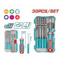 TOTAL 30Pcs Interchangeable Screwdriver and Bits Set TACSD30307 – Complete Multi-Bit Repair Kit with Magnetic Holder