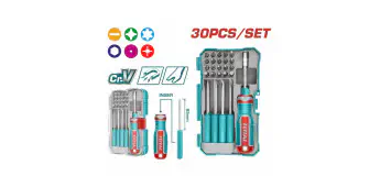 TOTAL 30Pcs Interchangeable Screwdriver and Bits Set TACSD30307 – Complete Multi-Bit Repair Kit with Magnetic Holder