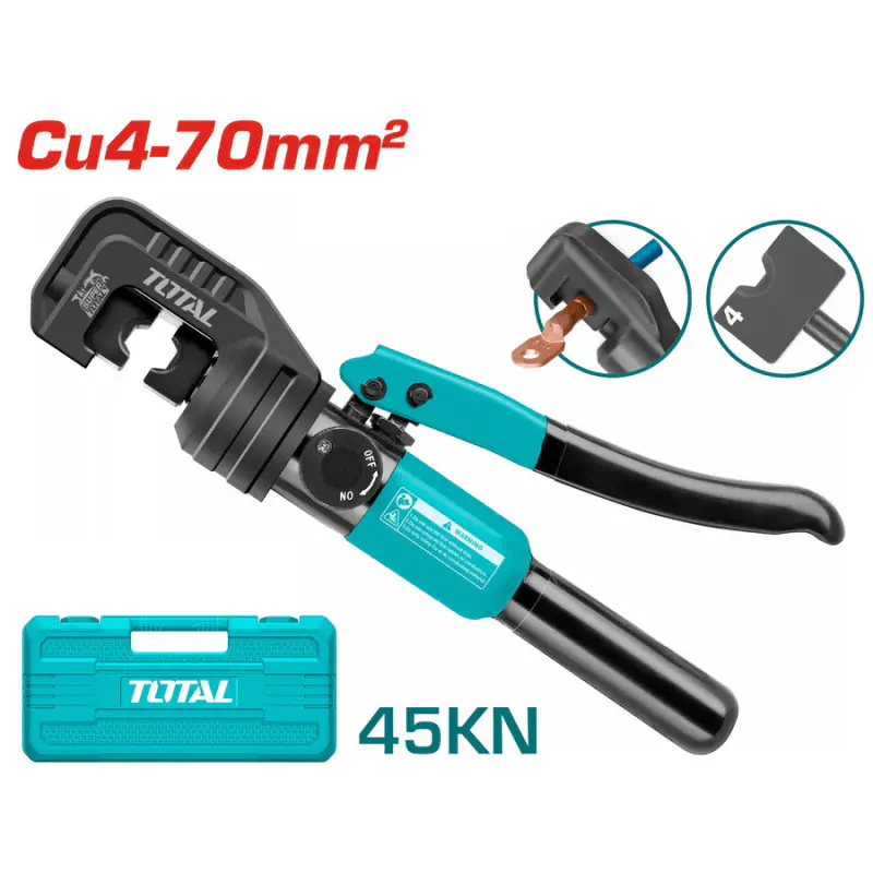 TOTAL Hydraulic Crimping Tool THCT070 – 45KN Crimping Force, Cu 4-70mm² Range, Hexagon Crimping, with 9 Dies & BMC Case