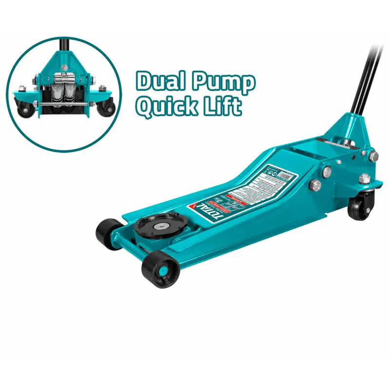 TOTAL Hydraulic Garage Jack 3 Ton Capacity, Low Profile (85mm), Dual Pump Rapid Lift, 85-515mm Height Range THT10834