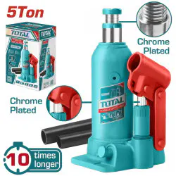 TOTAL Hydraulic Bottle Jack 5 Ton Capacity, 218-474mm Lift Range, Nickel-Plated Piston, Rust-Resistant THT109054