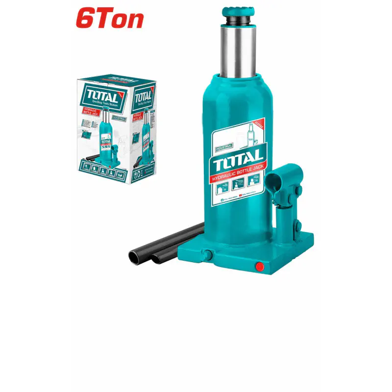 TOTAL Hydraulic Bottle Jack 6 Ton Capacity, 210-410mm Lift Range, with Safety Valve & Screw Extension THT109062