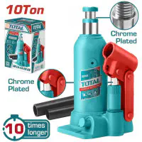 TOTAL Hydraulic Bottle Jack 10 Ton Capacity, 220-488mm Lift Range, Nickel-Plated Piston, Rust-Resistant THT109104