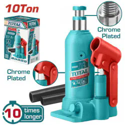 TOTAL Hydraulic Bottle Jack 10 Ton Capacity, 220-488mm Lift Range, Nickel-Plated Piston, Rust-Resistant THT109104