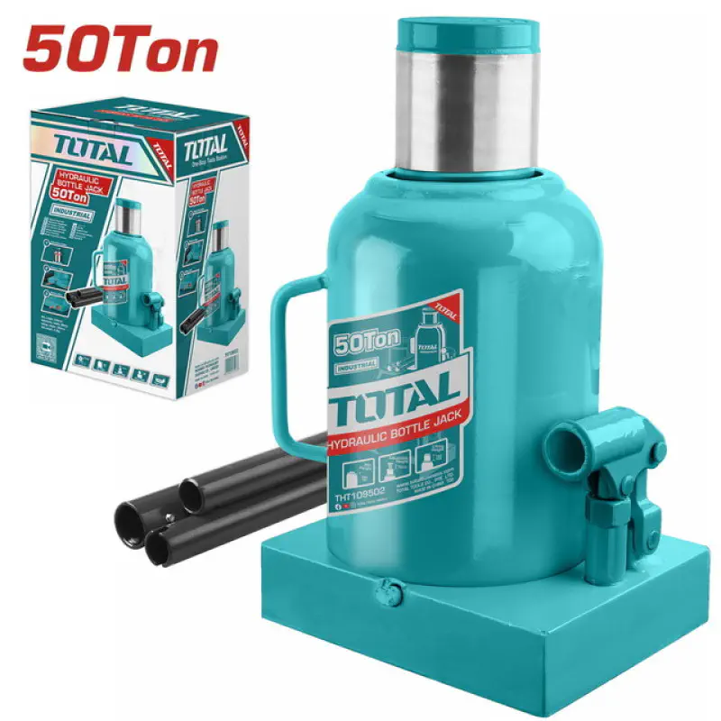 TOTAL Hydraulic Bottle Jack 50 Ton Capacity, 280-470mm Lift Range, with Safety Valve & Storage Case