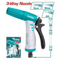 TOTAL Plastic Trigger Nozzle THWS010301 – 3-Way Adjustable Spray Gun, TPR Soft Grip, Nylon Lever, 3/4" Hose Connector