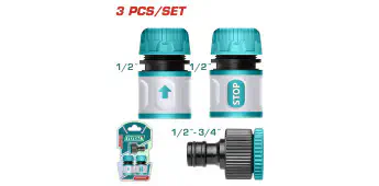 TOTAL 3 Pcs Hose Quick Connectors Set THWS030301 – 1/2" Quick Connect Kit with Water Stop & 3/4" Tap Adaptor for Garden Hose