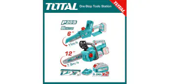 TOTAL Cordless 2 Pcs Chain Saw Combo Kit, 20V, 2 × 5.0Ah Batteries, 6" & 12" Brushless Chain Saws | Model: TOSLI240788