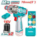 TOTAL Cordless Polisher TAPLI1676 – 16V Brushless, Variable Speed (0-2800/0-8300 rpm), 76mm (3") Pad, with 2 x 2.0Ah Batteries, Charger & 6 Accessories