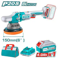 TOTAL Cordless Polisher TAPLI20151 – 20V Brushless, 2000-4500 rpm Variable Speed, 150mm Pad, with 4.0Ah Battery, Charger & Polishing Bonnet