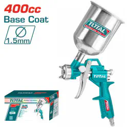 TOTAL Air Spray Gun TAT10401 – 400cc Upper Cup, 1.5mm Standard Nozzle, 180-250mm Pattern Width, with 4 Connector Types