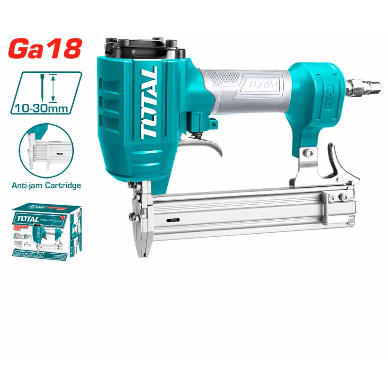 TOTAL Brad Nailer  Pneumatic (Air-Powered), 18GA, 10-30mm Brads, 100-Nail Capacity, with Nitto Connector TAT83301-3