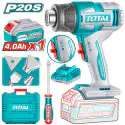 TOTAL Cordless Heat Gun 20V, 300/550°C Dual Temperature, 100/200 L/min Airflow, with 4.0Ah Battery, Charger, 3 Nozzles & Scraper TBLI20065